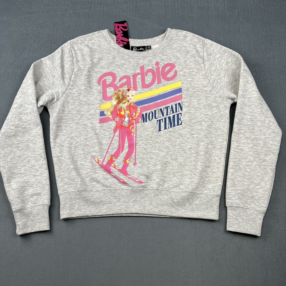 Barbie Sweatshirt Women M Grey Mountain Time Ski Graphic NWT Retro Core Style